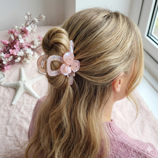 Flower Crystal Studded T shape statement Hair Claw (7CM)
