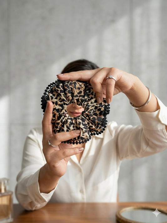 Mocha Leopard Lace Scrunchie