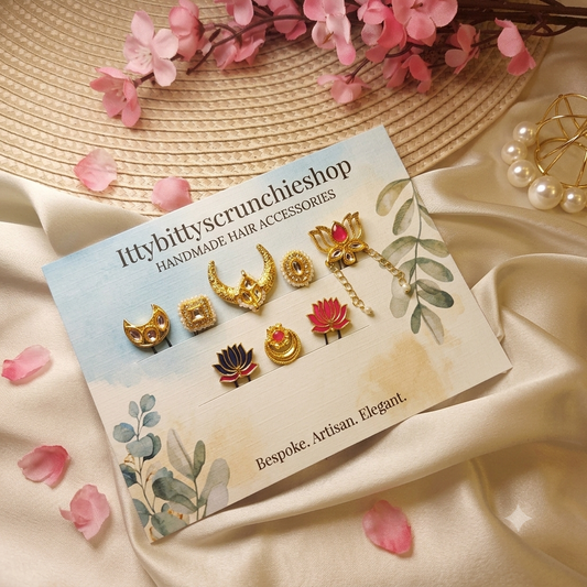 Noor-e-Gul Festive Hair Pins – Set of 8 | Handmade Statement Hairpins