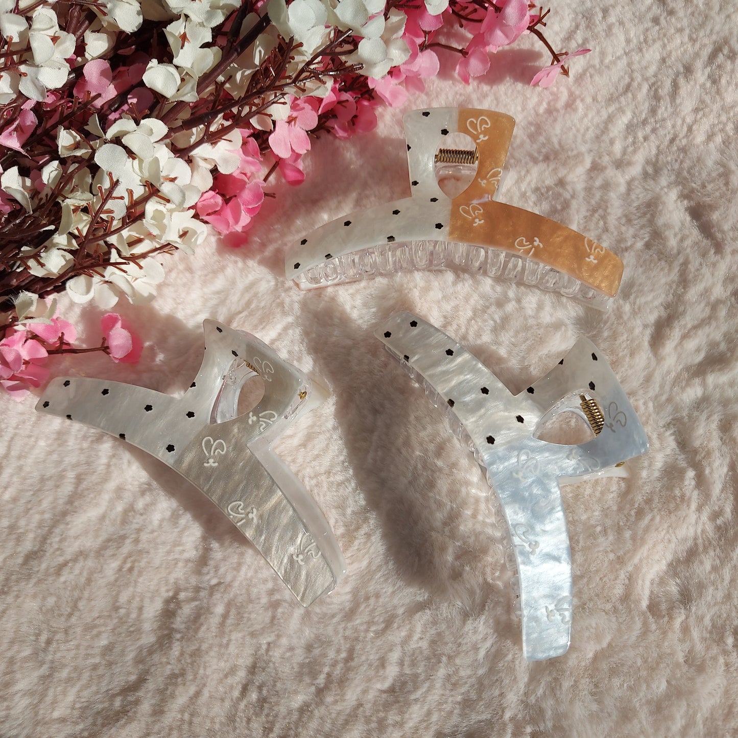 Bofeini 10.5CM Glossy Polka Dot Hair Claw Clip | Extra Large Grip | Strong Hold for Thick & Long Hair