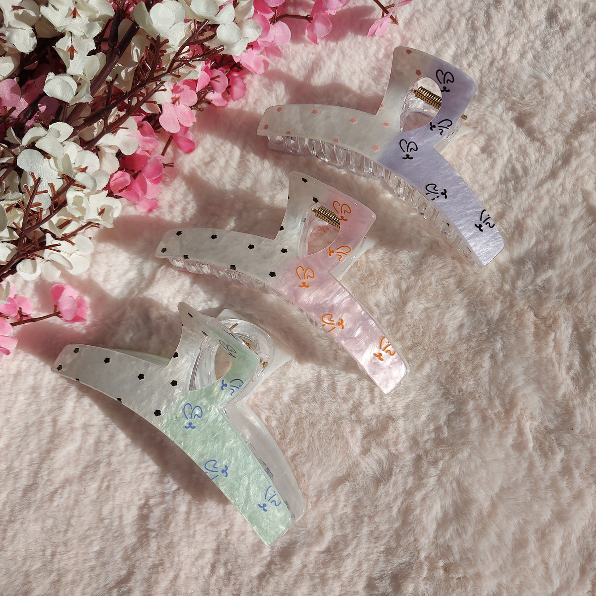 Bofeini 10.5CM Glossy Polka Dot Hair Claw Clip | Extra Large Grip | Strong Hold for Thick & Long Hair