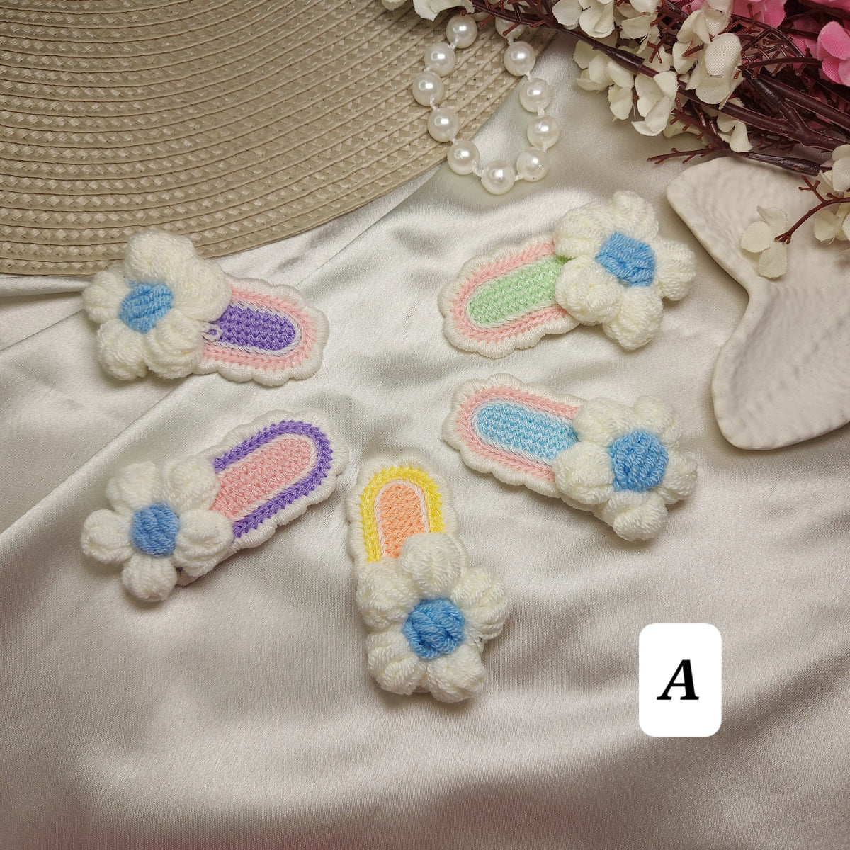 Handmade Crochet Daisy Tic Tac Hair Clips for Kids | Soft Floral Hair Pins (Set of 5)