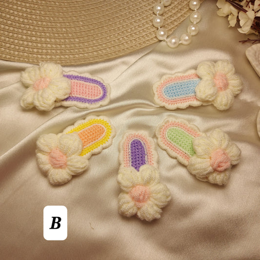Handmade Crochet Daisy Tic Tac Hair Clips for Kids | Soft Floral Hair Pins (Set of 5)