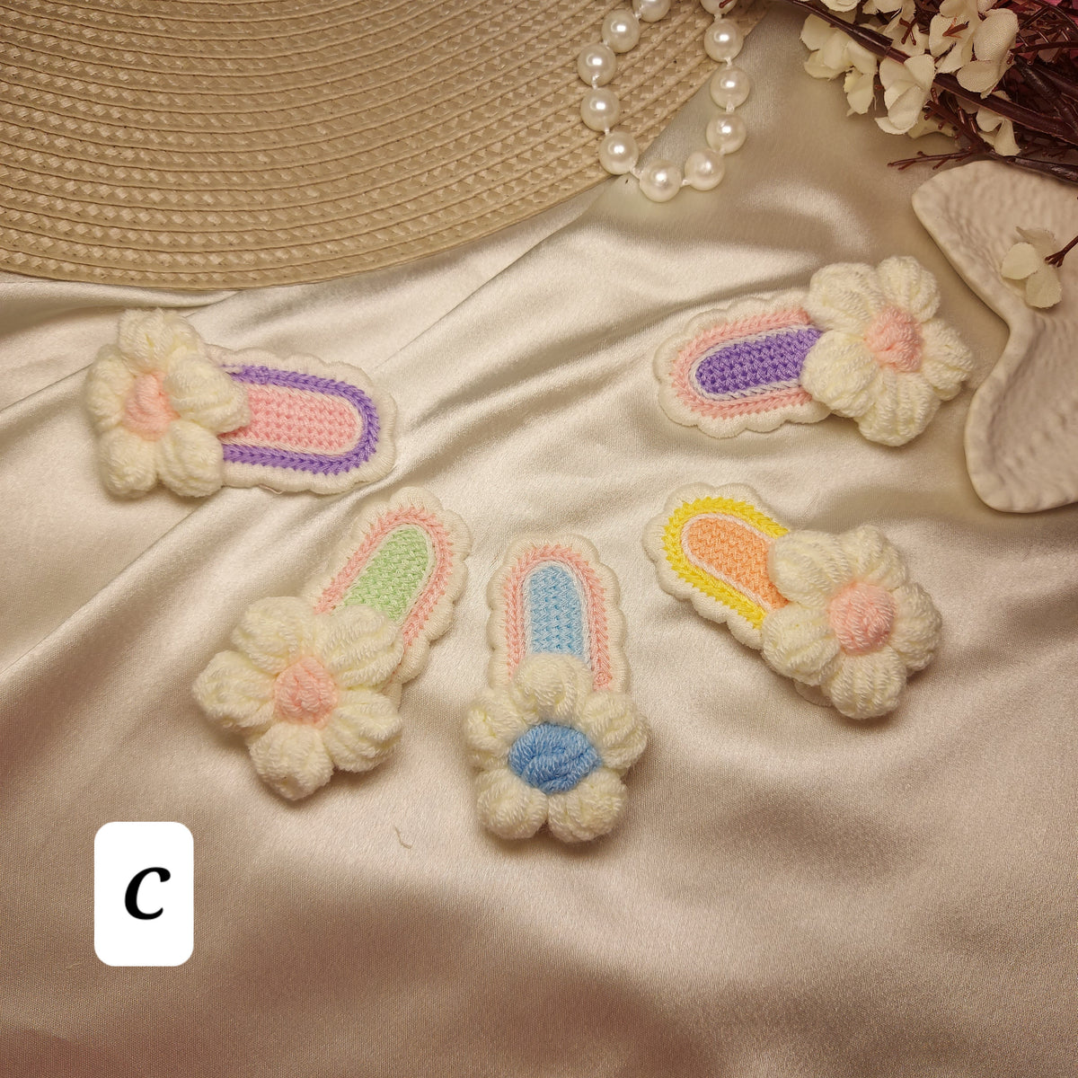 Handmade Crochet Daisy Tic Tac Hair Clips for Kids | Soft Floral Hair Pins (Set of 5)