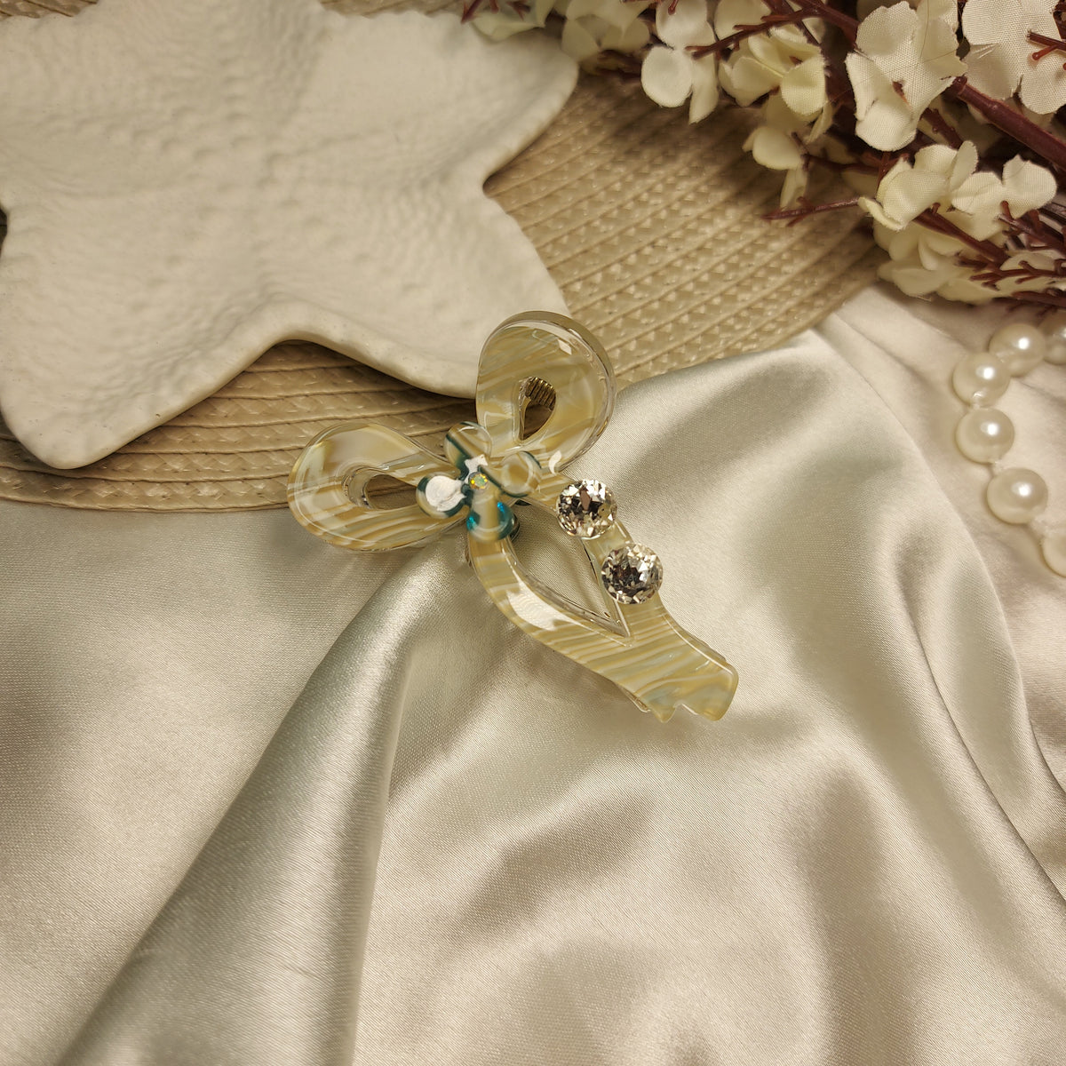 Studded Partywear Bow shimmery Hairclaw- 6.5CM