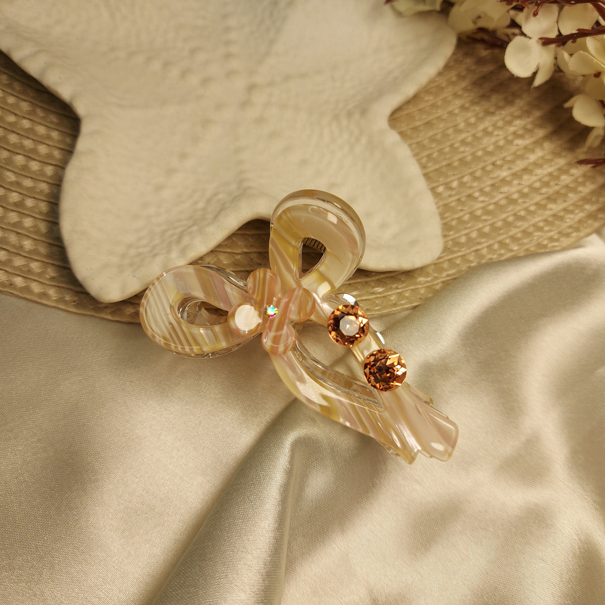 Studded Partywear Bow shimmery Hairclaw- 6.5CM