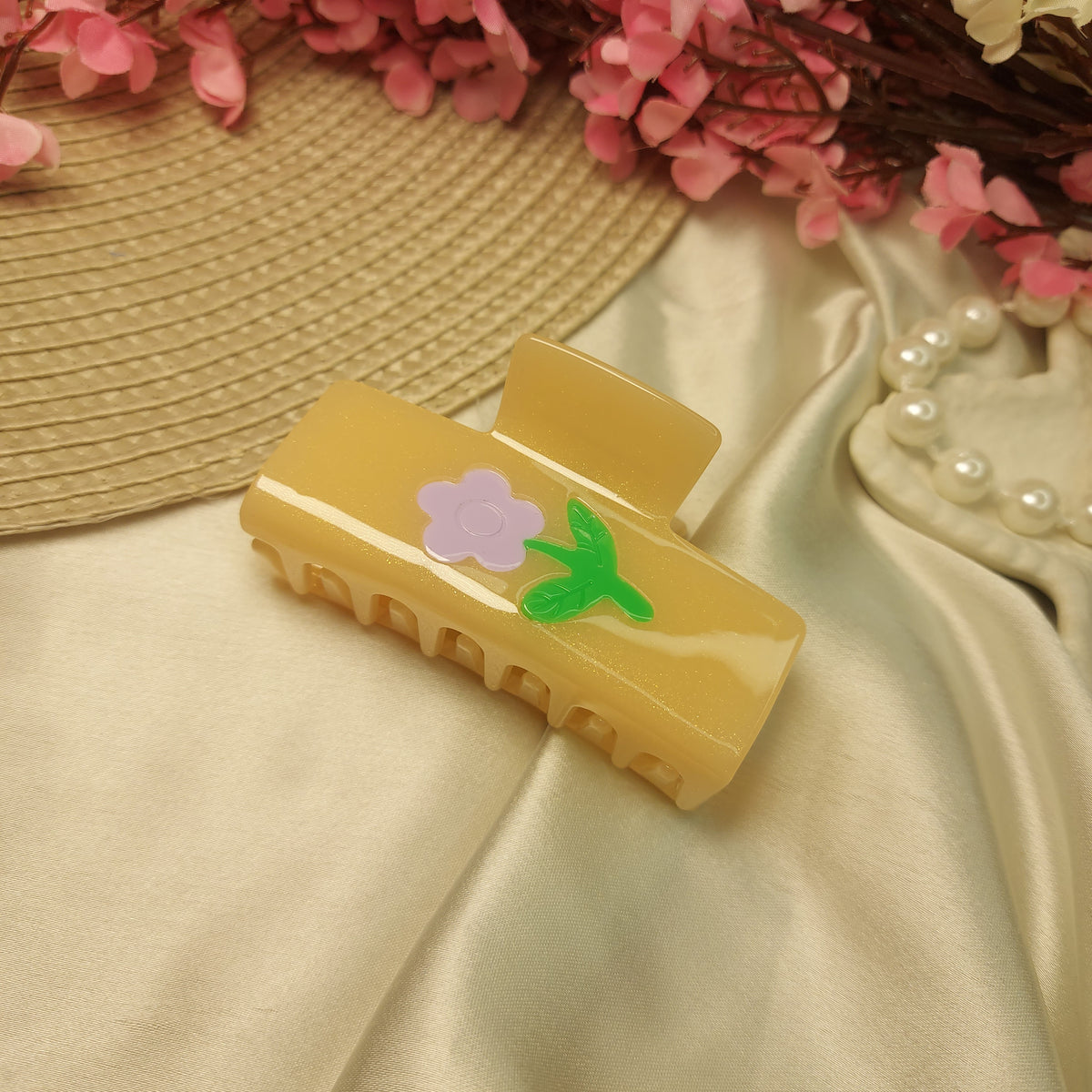 Sheer πΈ Flower Imposed Sheet Hair Claw β Premium Acrylic Clutcher 7.5CM