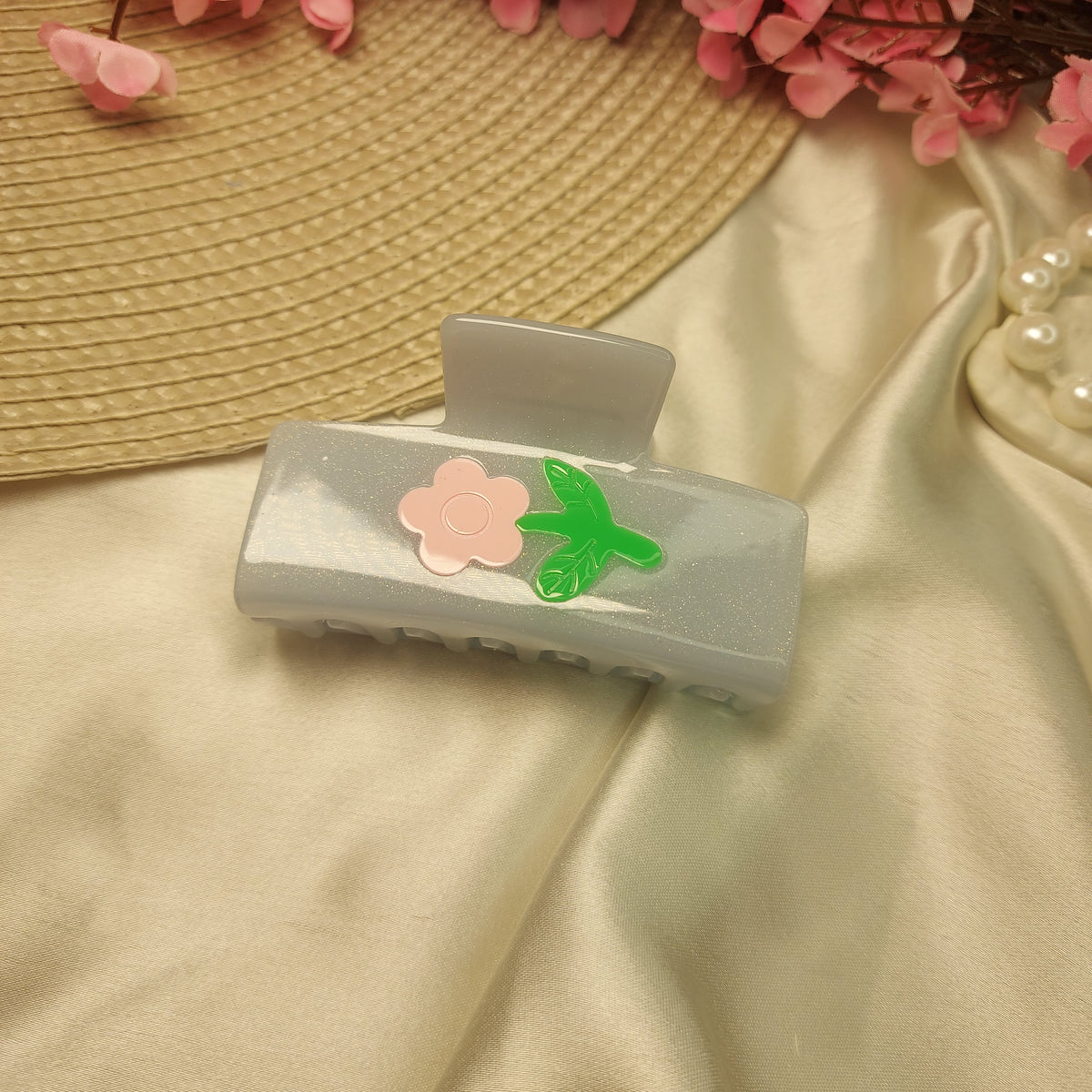 Sheer πΈ Flower Imposed Sheet Hair Claw β Premium Acrylic Clutcher 7.5CM
