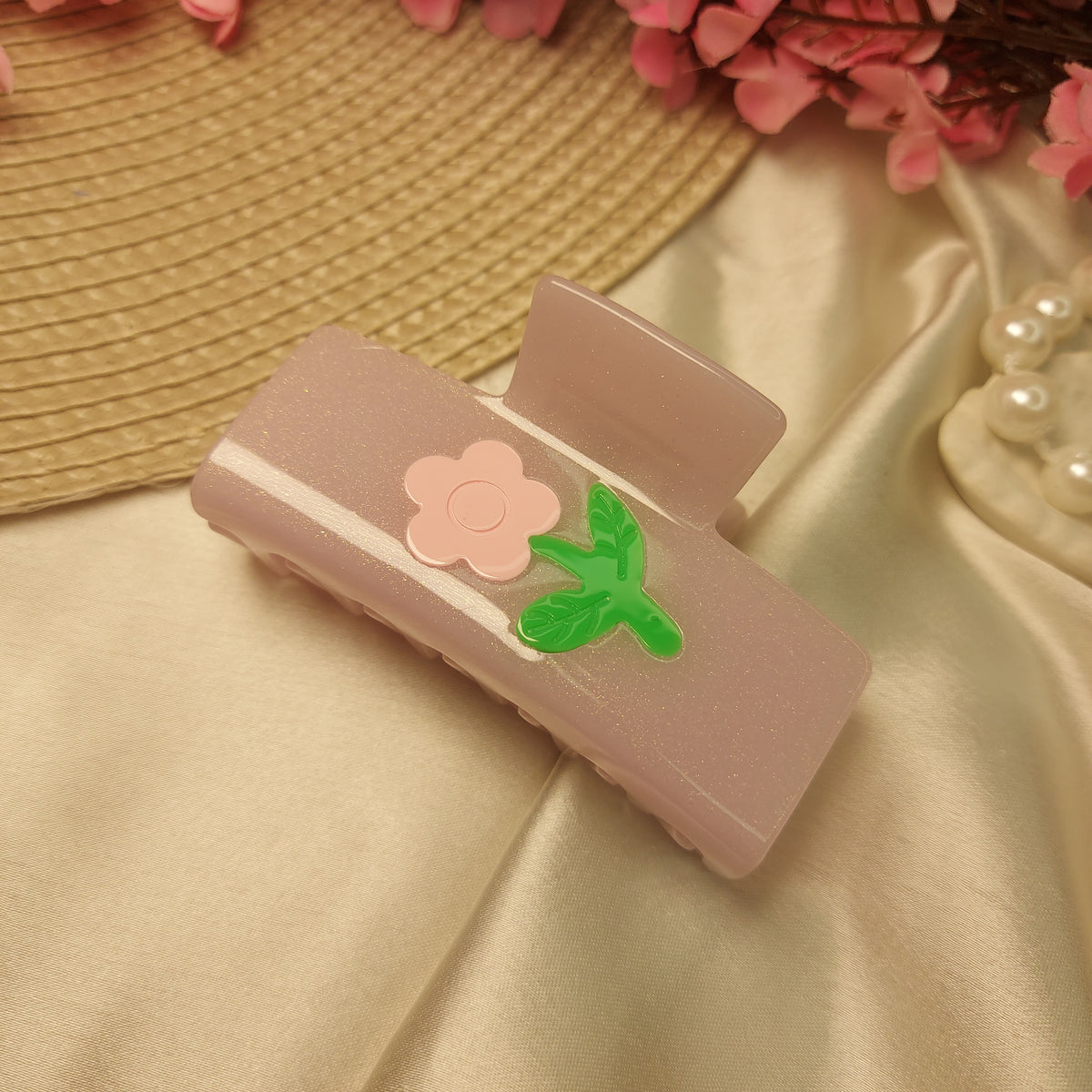 Sheer πΈ Flower Imposed Sheet Hair Claw β Premium Acrylic Clutcher 7.5CM