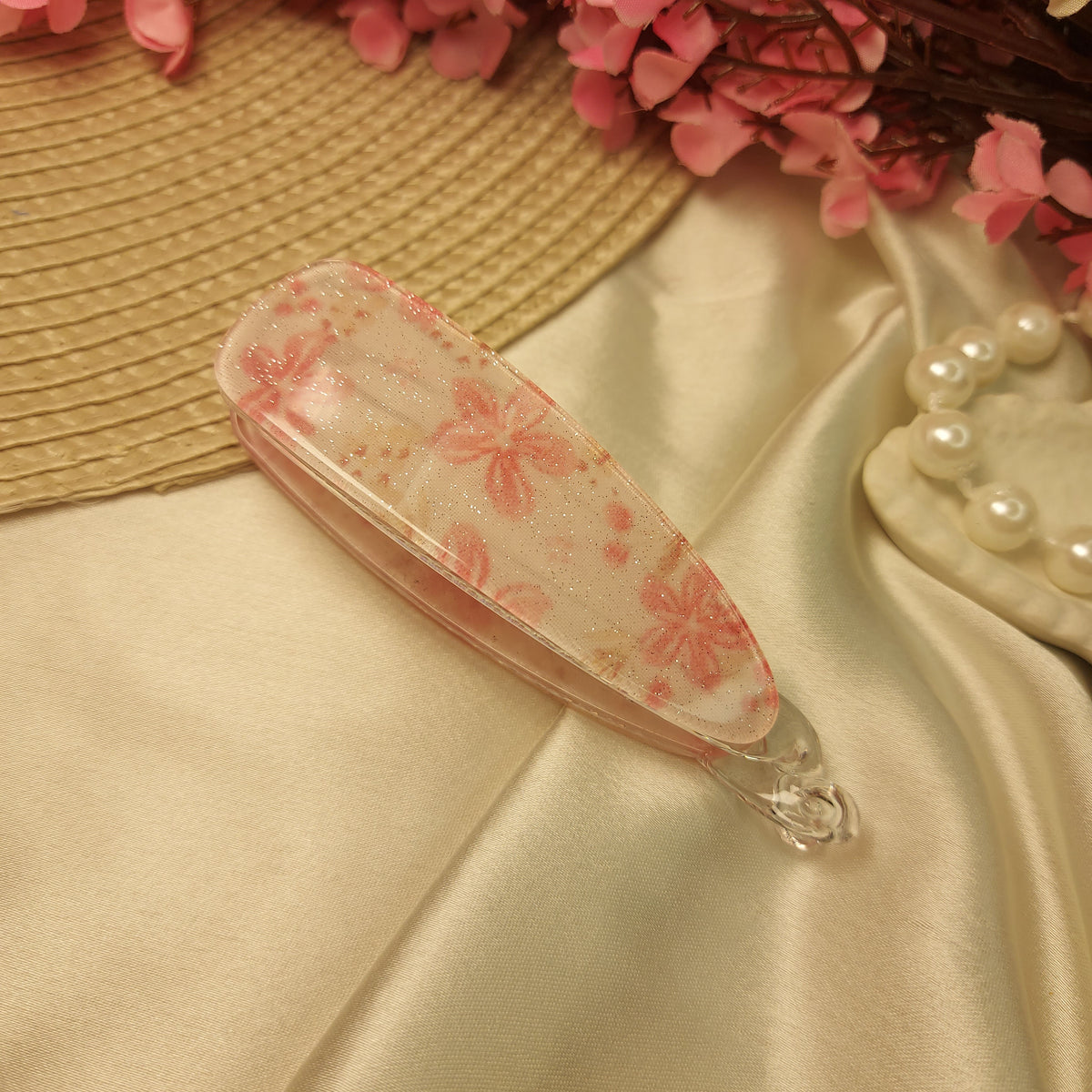 BOFEINI SHEER FLORAL BANANA HAIRCLIP for Women – 9.5CM | Strong Grip Long Hair Clip | Daily & Party Wear