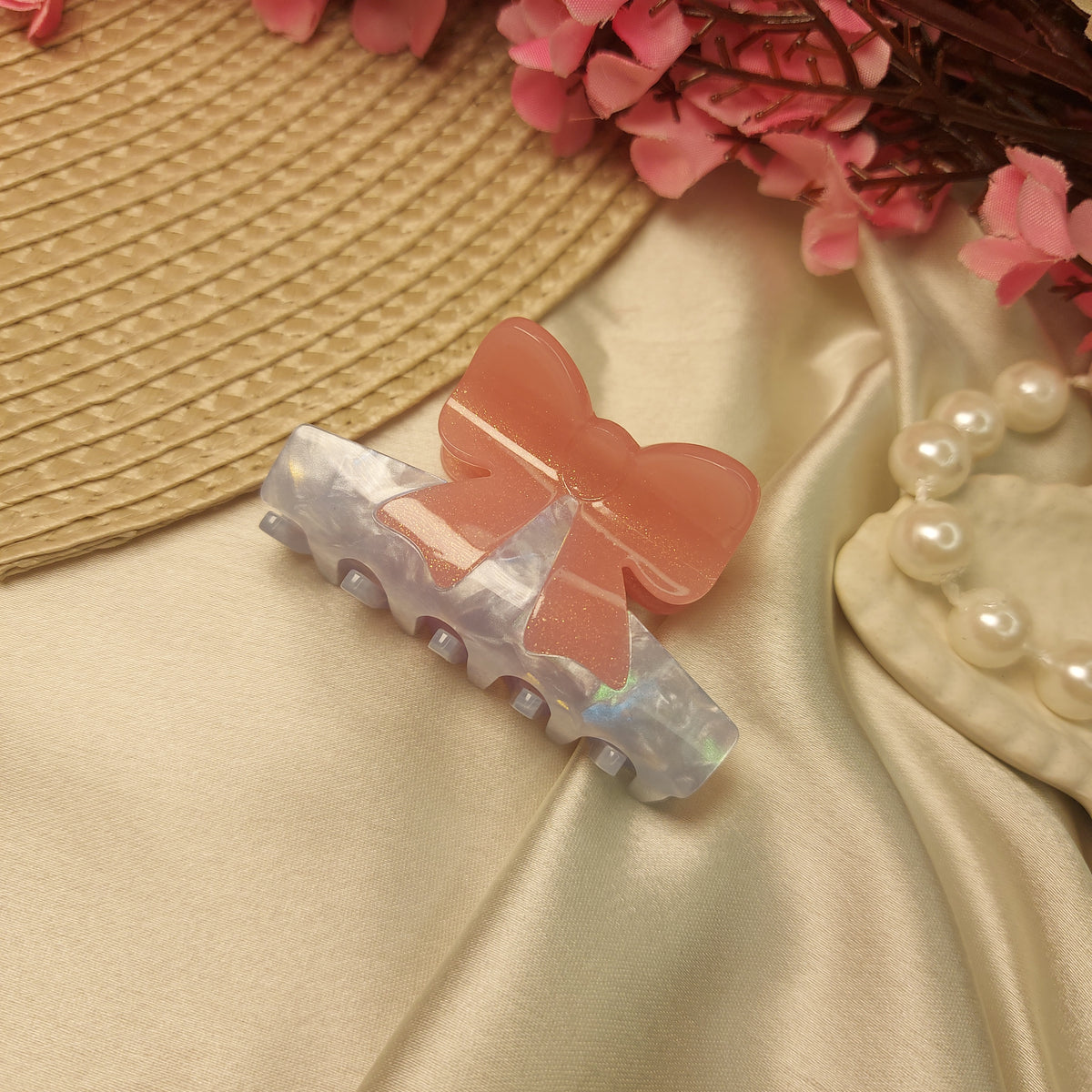 Sheer Bow T Sheet Hair Claw – Premium Acrylic Bow Clutcher 5CM