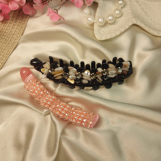 JEWEL BANANA HAIRCLIP for Women – 10CM (set of 2) | Strong Grip Hair Clip | Daily & Party Wear