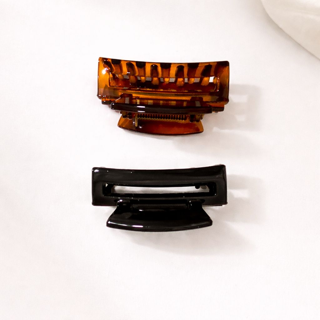 Korean Square clawclip | Unbreakable Korean hairclip (Black & Brown)
