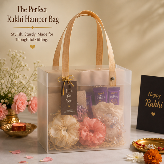 Luxury Frosted Gift Hamper Bag with Wooden look Handles | 9 Γ 9 Γ 9 Inch | Reusable Gift Bag