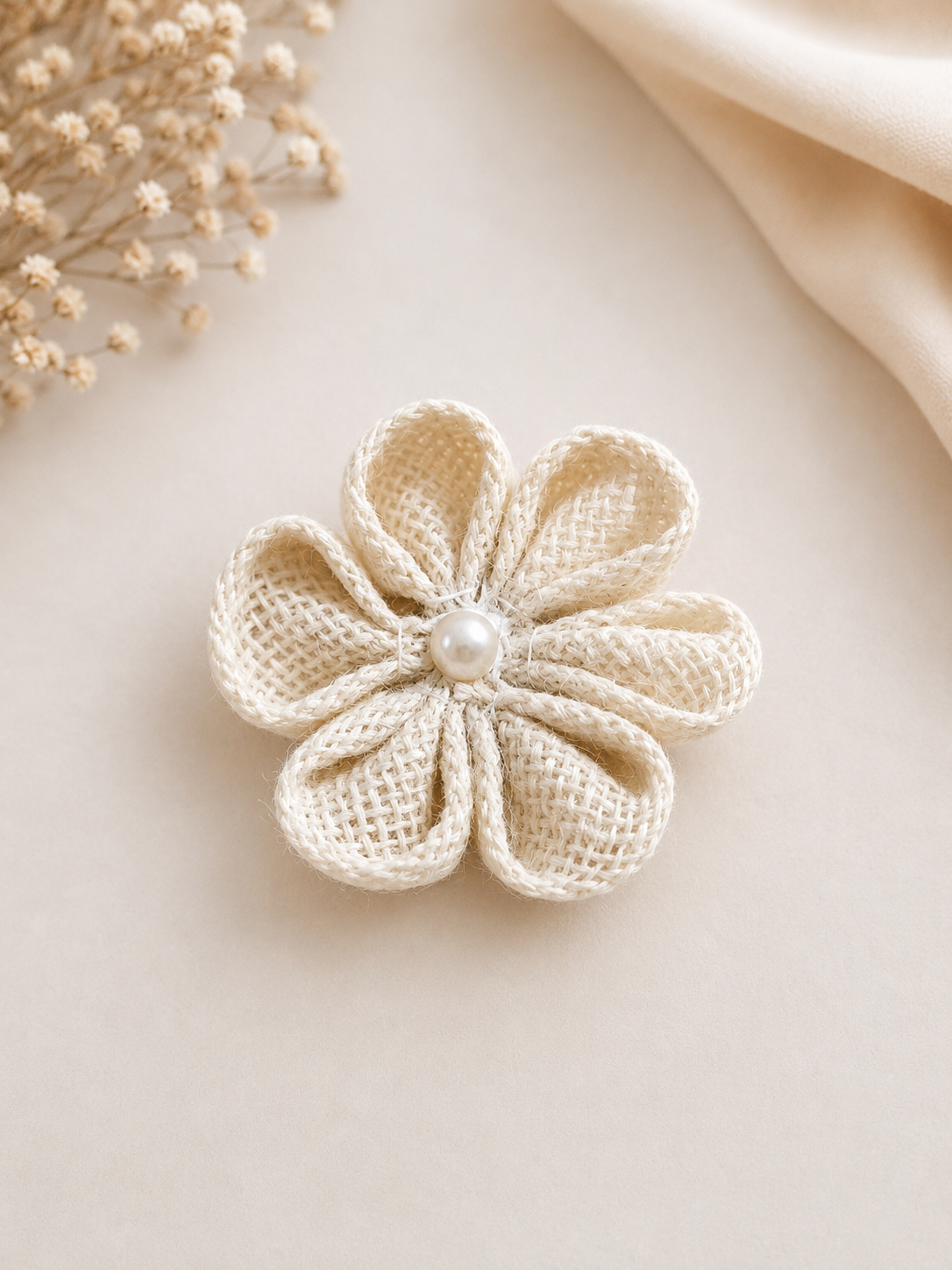 Ivory Bloom Handmade Flower Hair Tie | Pearl Accent