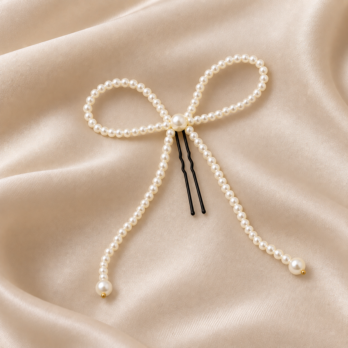 Handcrafted Pearl Bow Hair Pin – Elegant Beaded Hair Accessory