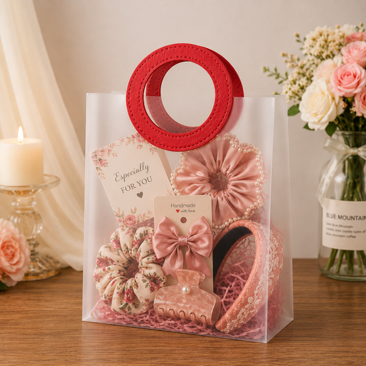 Luxury Frosted Gift Hamper Bag with Round Red Handles | Reusable Transparent Gift Bag