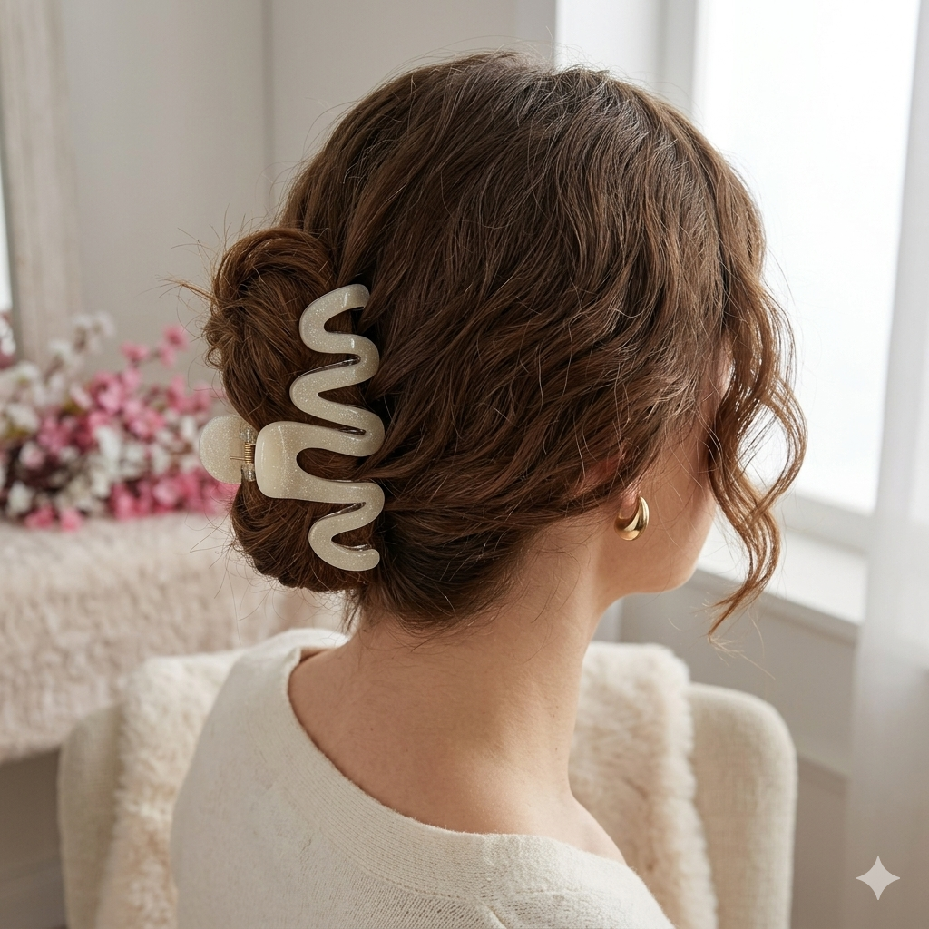 BOFEINI Glossy Zigzag Hair Clawclip – 10.5CM | XXL Strong Grip Clip with Shimmer Finish