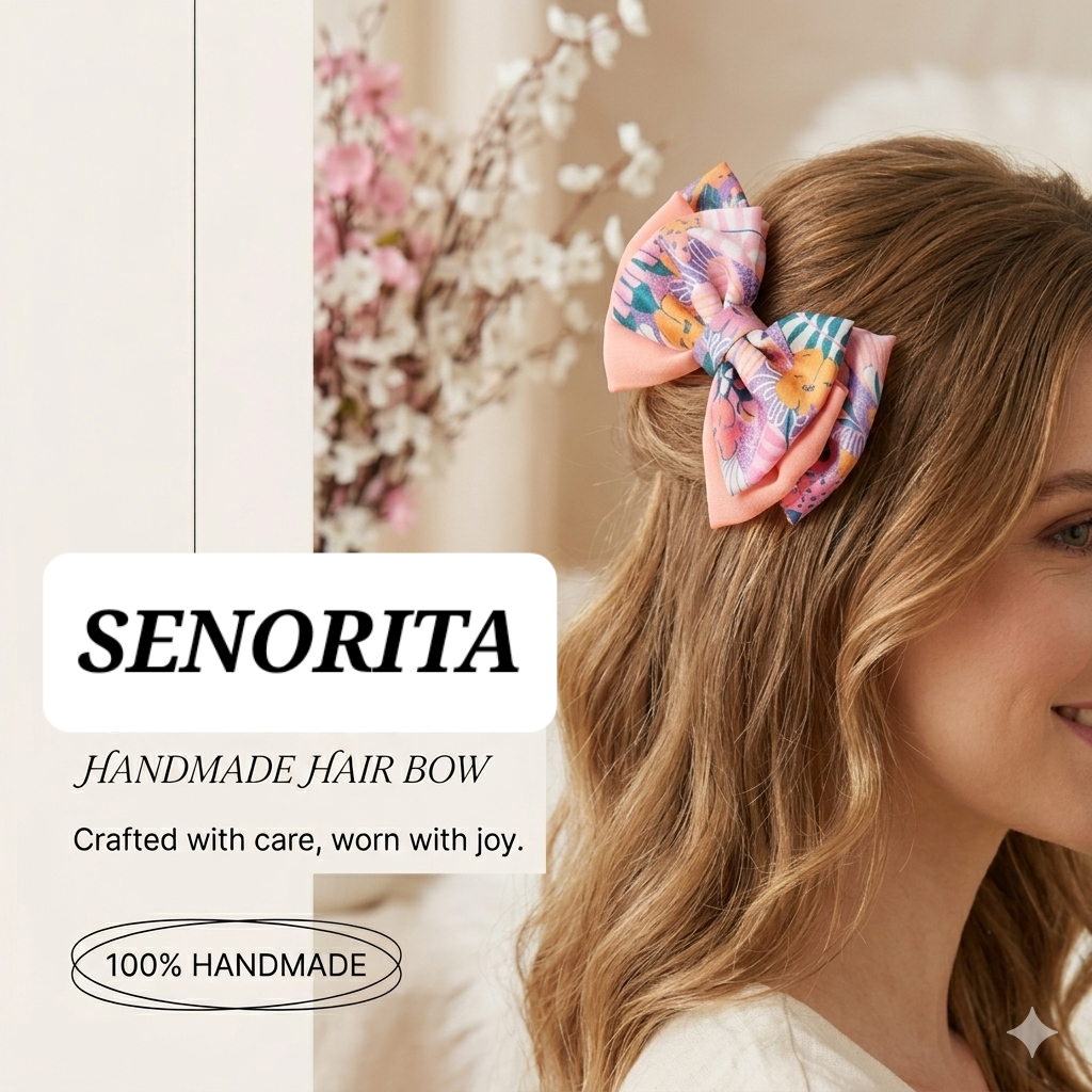 Senorita Handmade Hair Bow – Satin & Georgette Triple-Layer Bow with Alligator Clip (4 Inch)