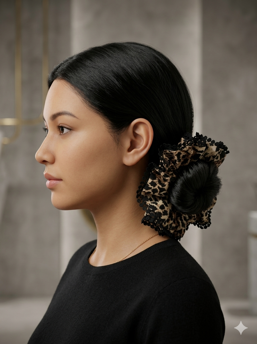Mocha Leopard Lace Scrunchie
