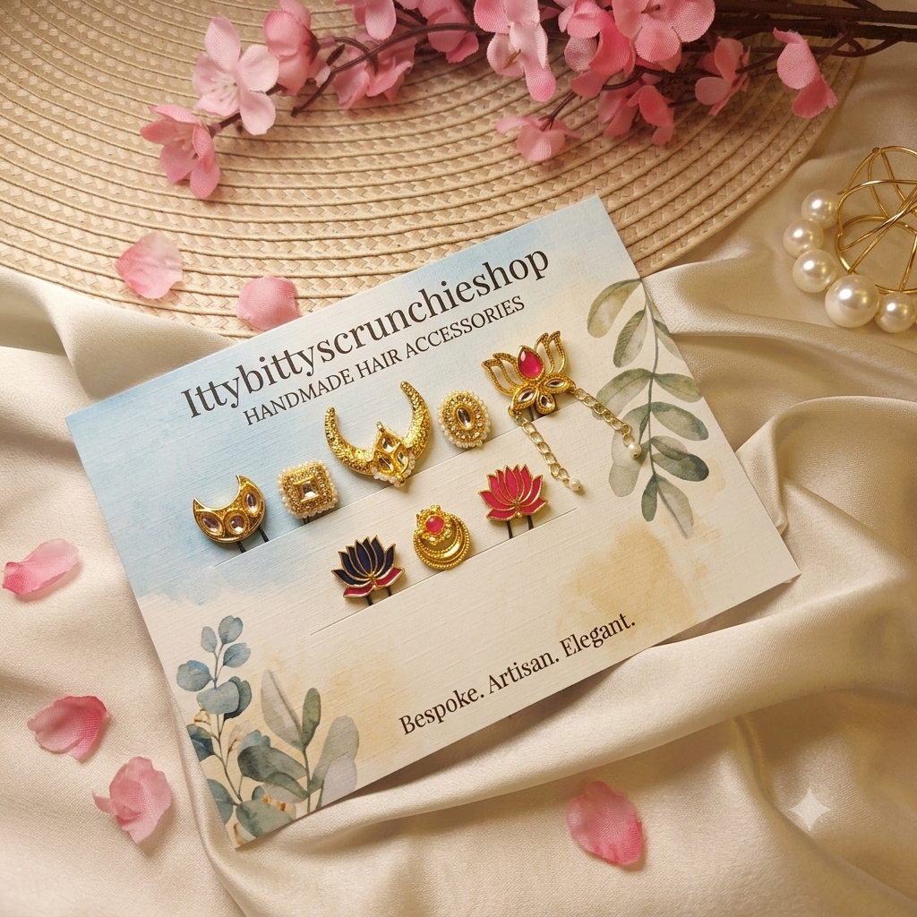 Noor-e-Gul Festive Hair Pins – Set of 8 | Handmade Statement Hairpins