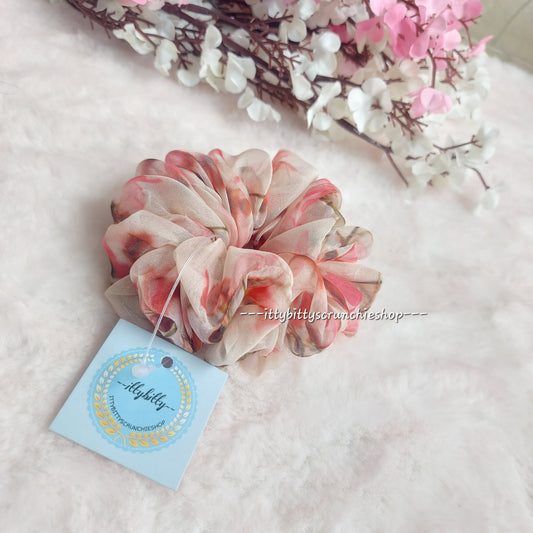 ROSY FLORAL- HANDMADE SCRUNCHIE