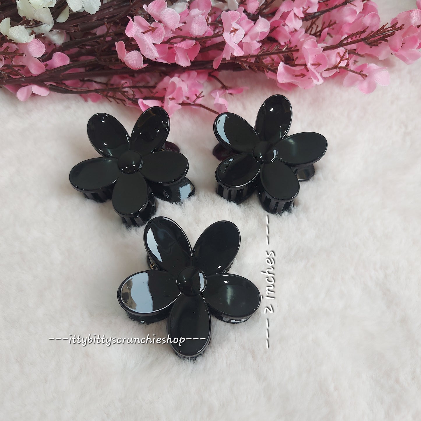 Premium Black Flower Hair Claw Clip – 2 Inches