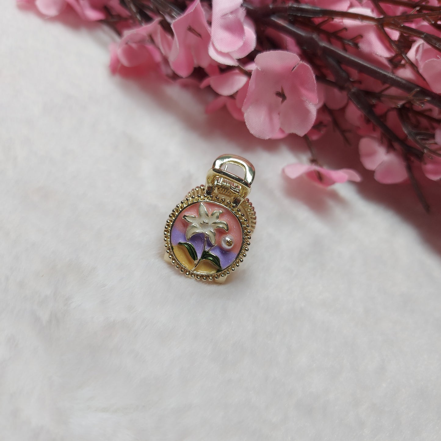 Round Shaped Kalamkari Metal Hairclaw (2CM)