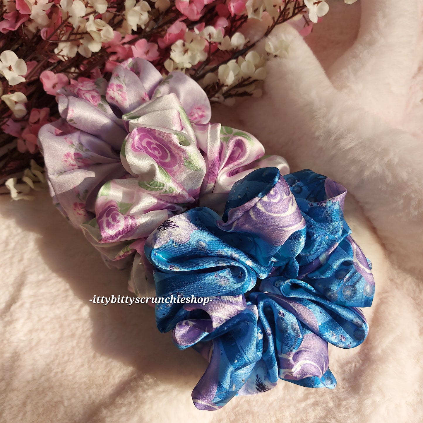 Lavender Skies Combo – Handmade Satin Scrunchies (Set of 3)