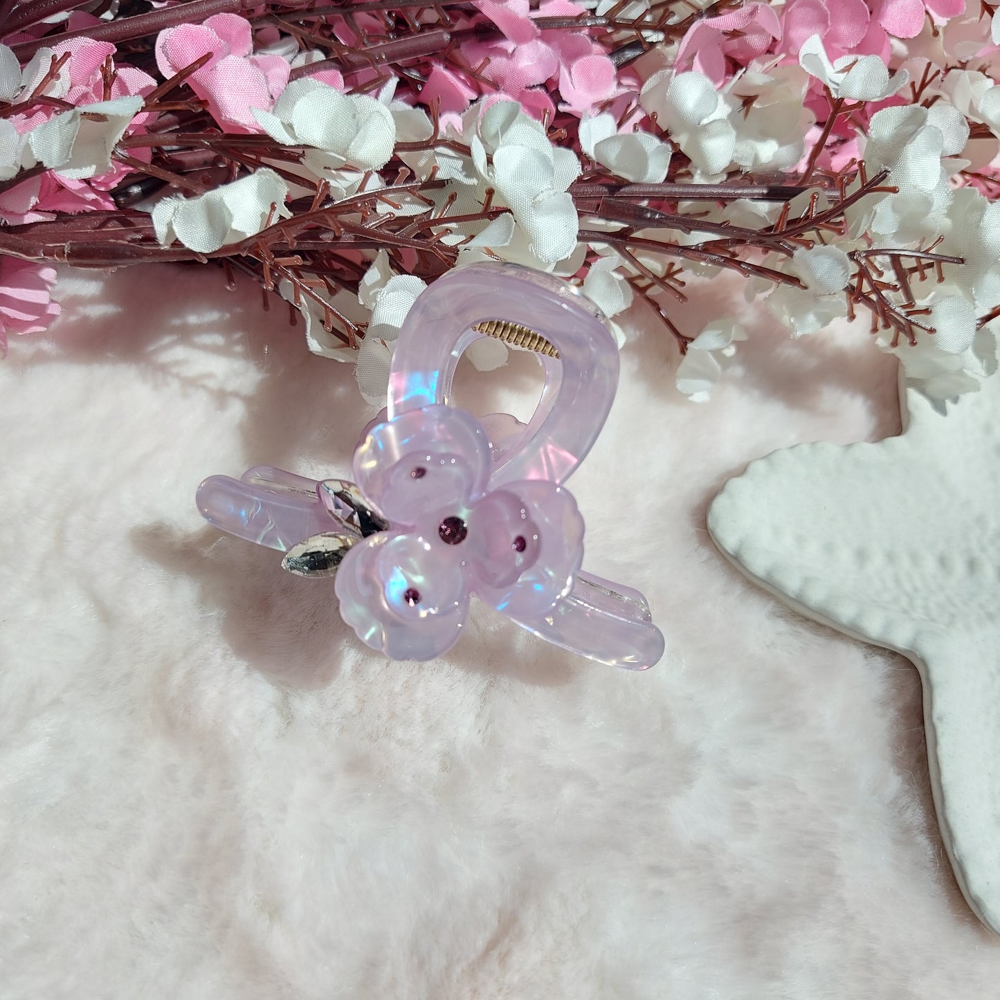 Flower Crystal Studded T shape statement Hair Claw (7CM)
