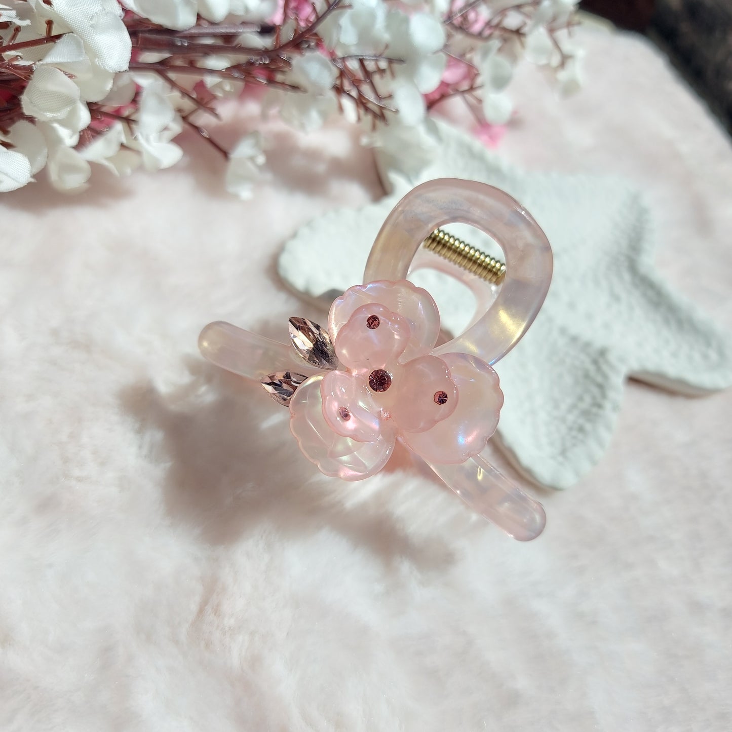 Flower Crystal Studded T shape statement Hair Claw (7CM)