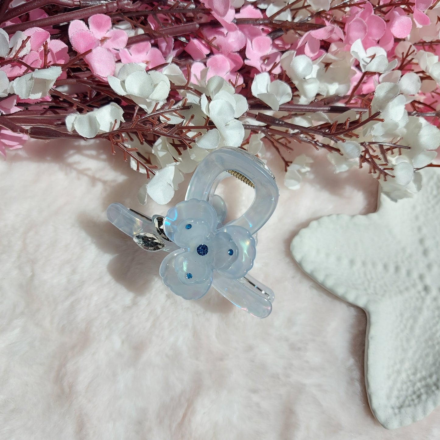 Flower Crystal Studded T shape statement Hair Claw (7CM)