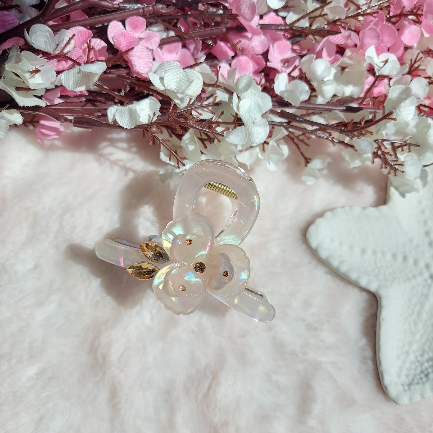 Flower Crystal Studded T shape statement Hair Claw (7CM)