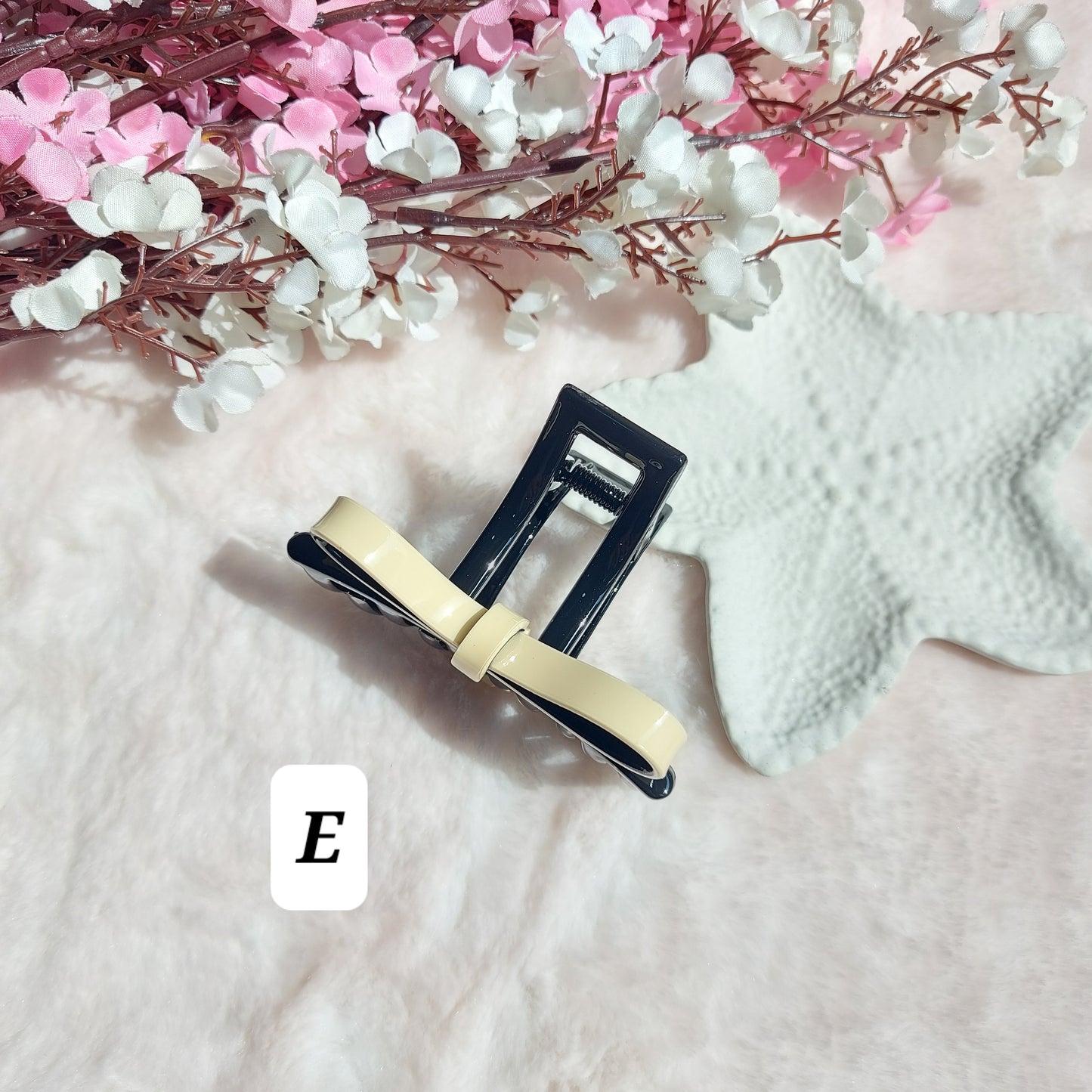 Noir & Blush Ribbon Claw – Statement Hair Accessory | 8CM