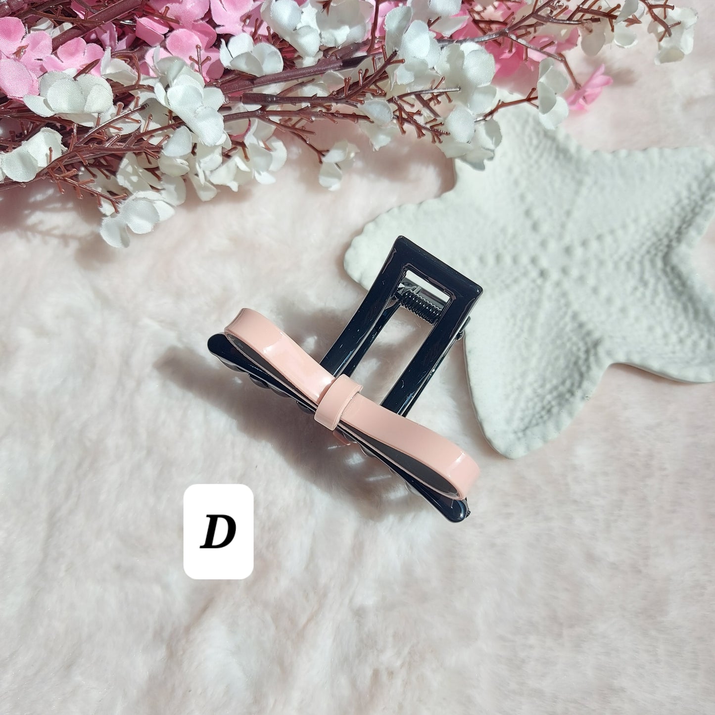Noir & Blush Ribbon Claw – Statement Hair Accessory | 8CM