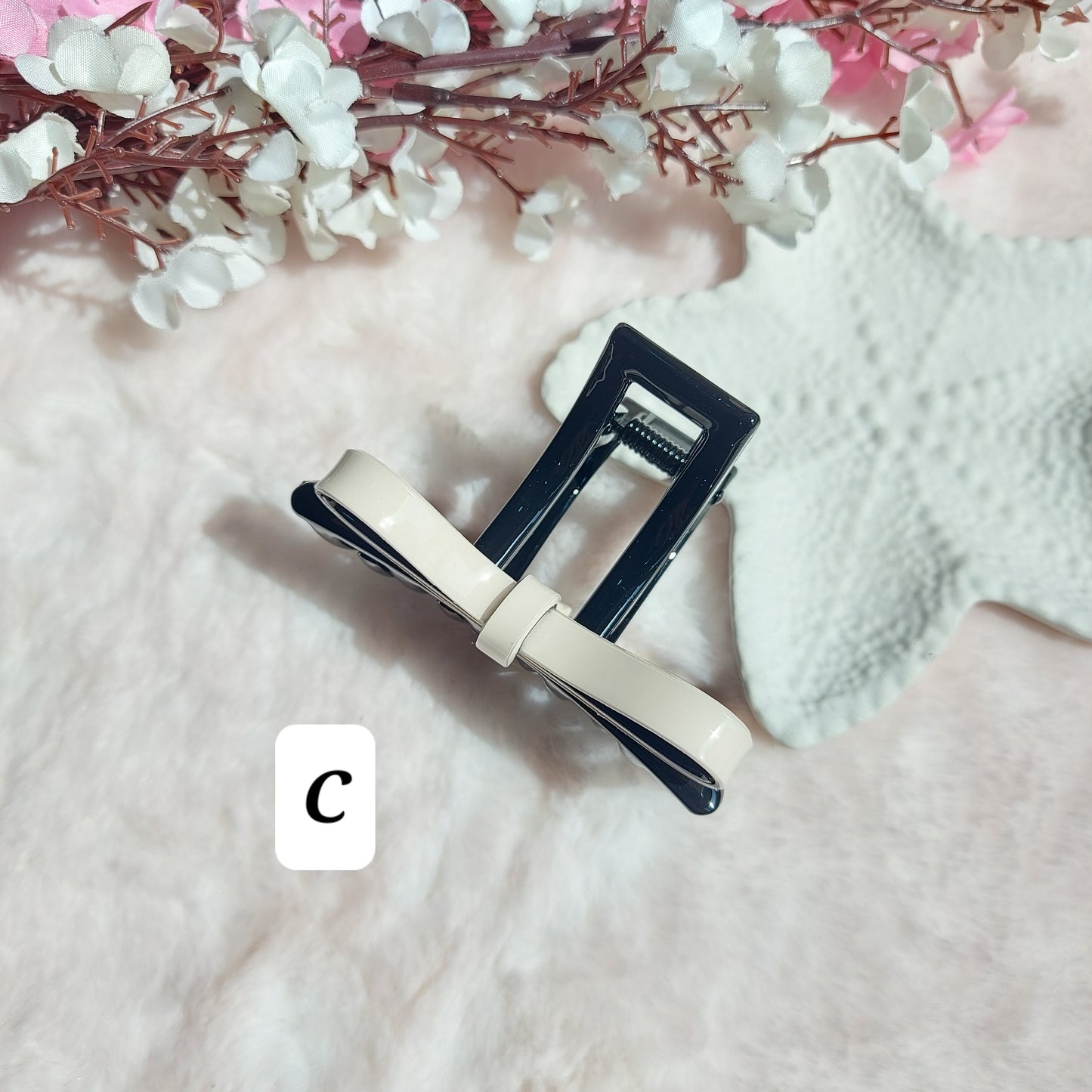 Noir & Blush Ribbon Claw – Statement Hair Accessory | 8CM