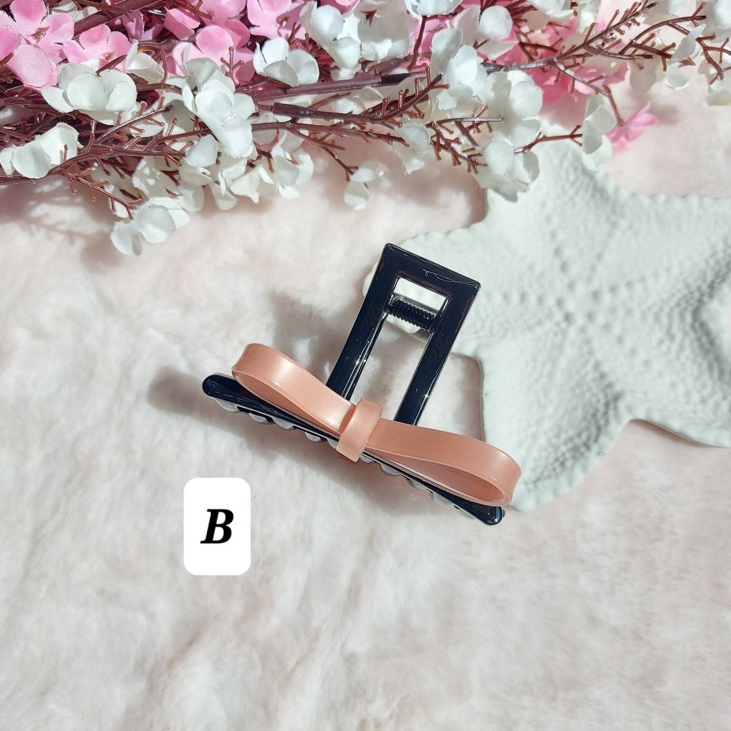 Noir & Blush Ribbon Claw – Statement Hair Accessory | 8CM