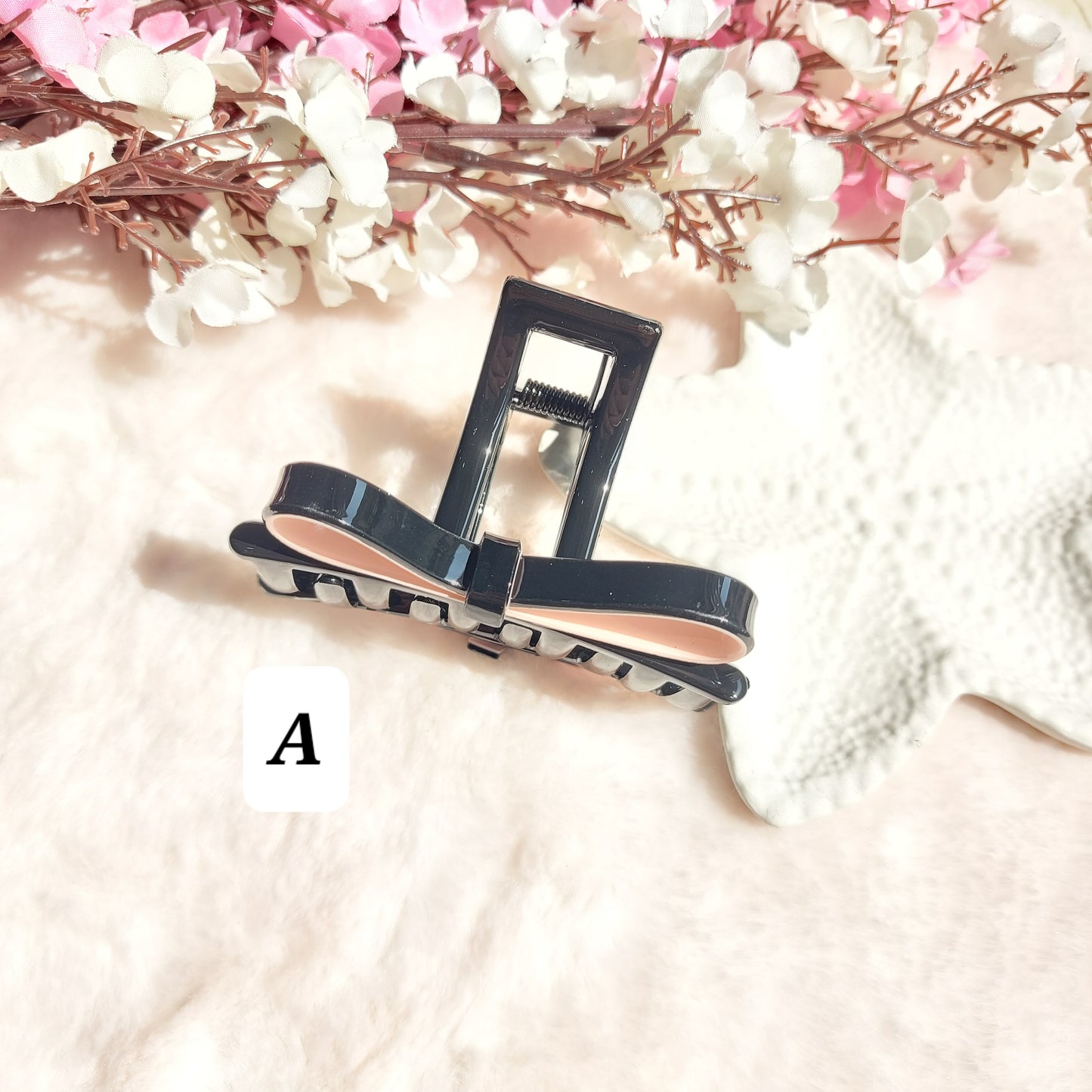 Noir & Blush Ribbon Claw – Statement Hair Accessory | 8CM