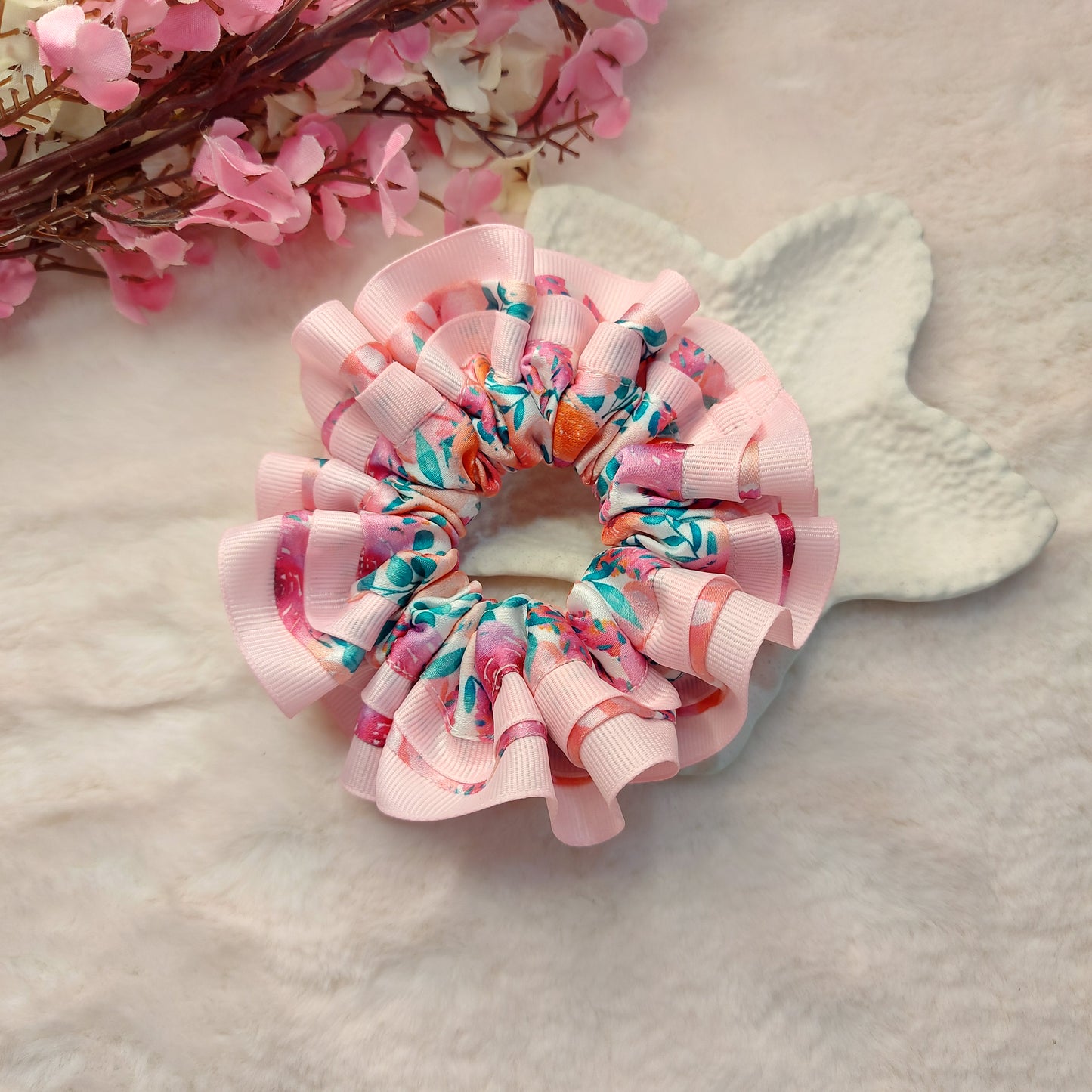 Blush Petal Lace Scrunchie (Medium size)