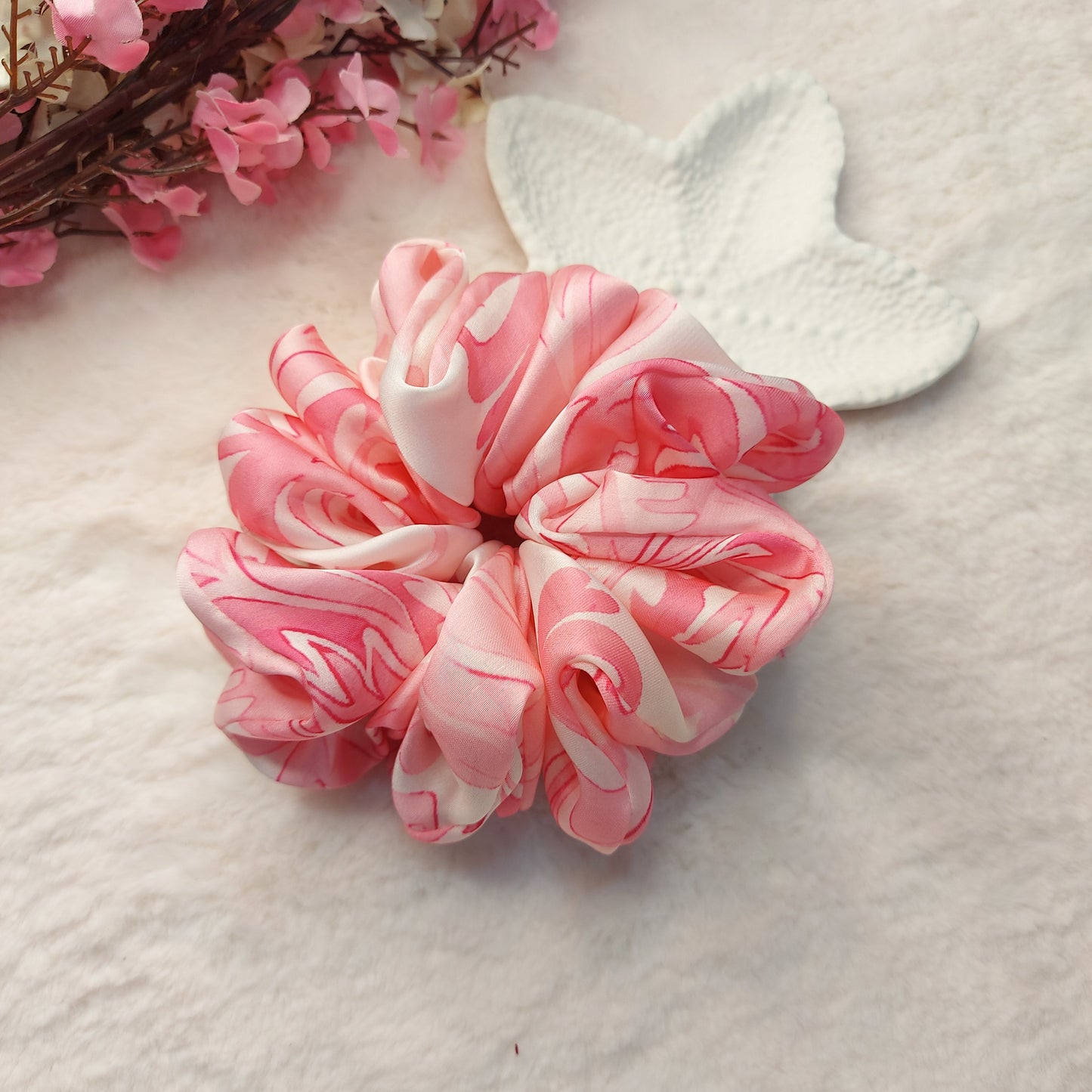 Premium Satin Scrunchie- Pink - Medium Fluff