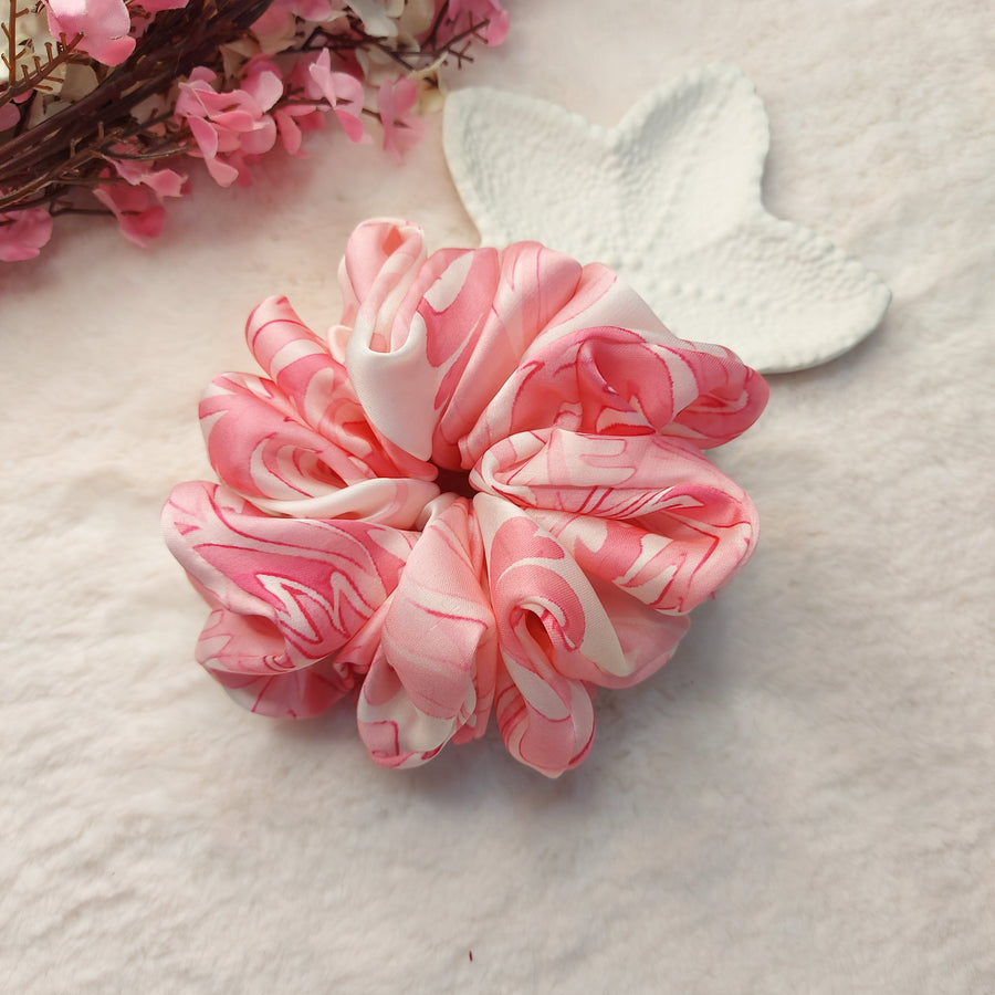 Premium Satin Scrunchie- Pink - Medium Fluff
