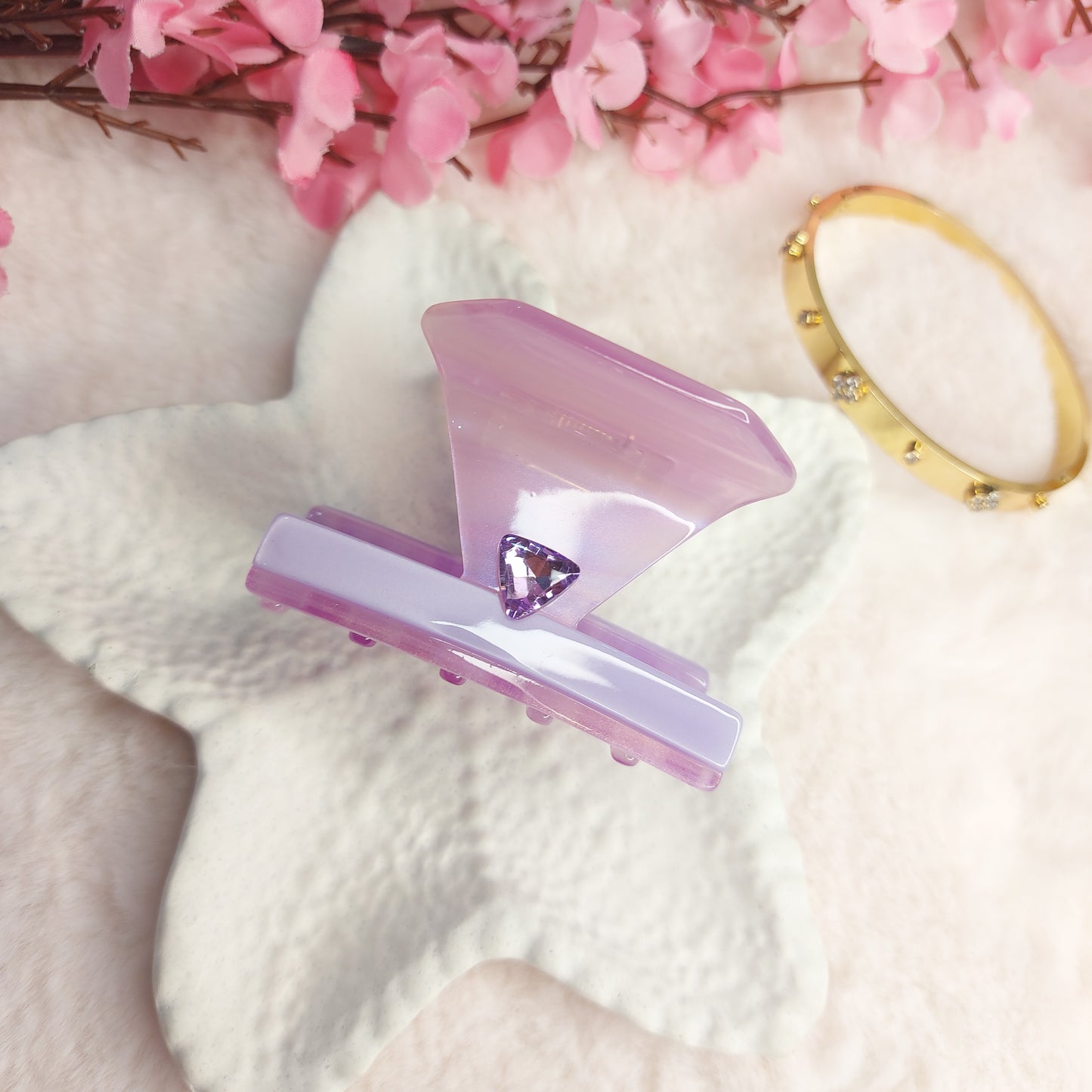Bofeini Amethyst Prism Crystal Sheet Hair Claw – Geometric Acrylic Hair Clutcher | 6 CM