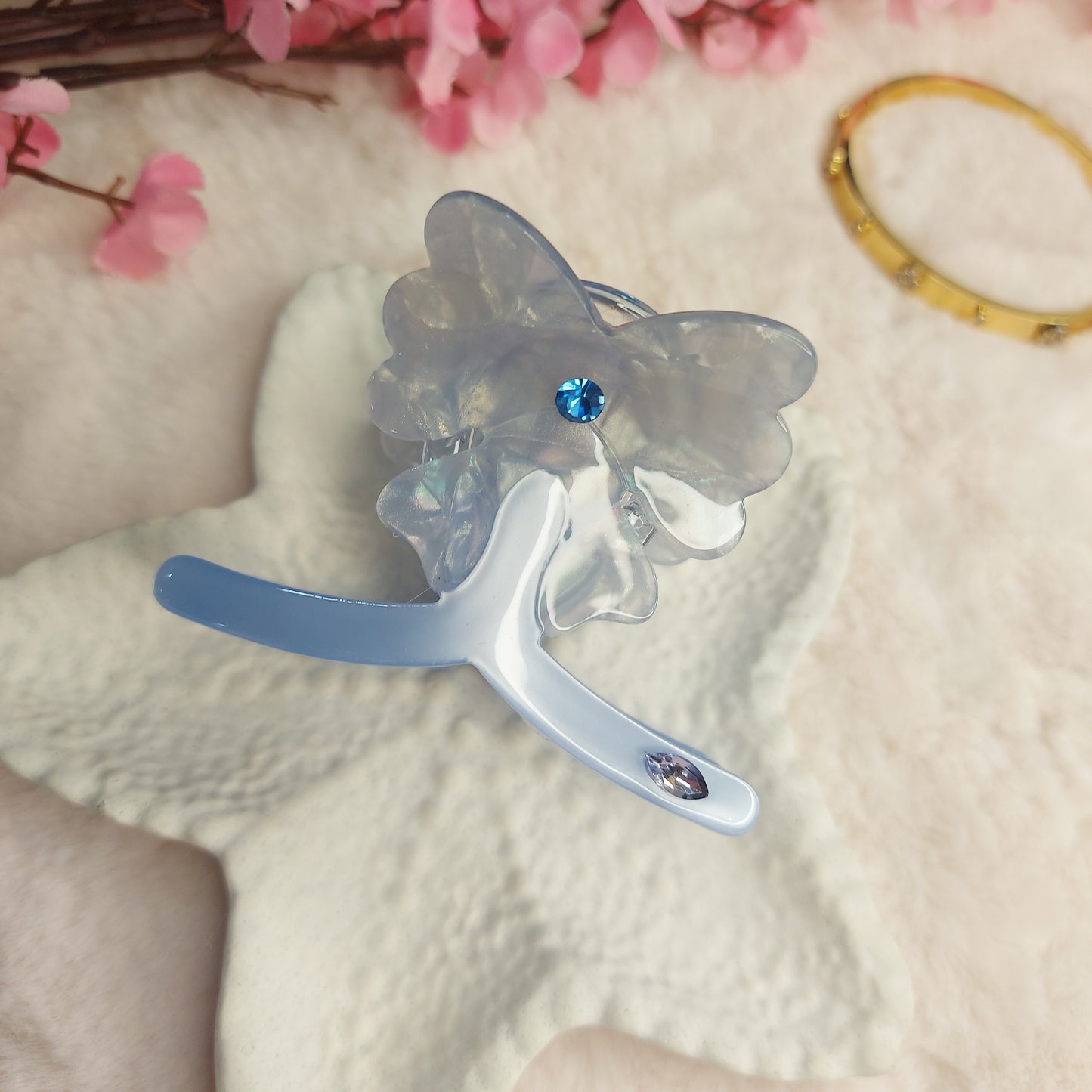 Bofeini Azure Bloom Floral Hair Claw – Bofeini Crystal Sheet Hair Clip | 7 CM