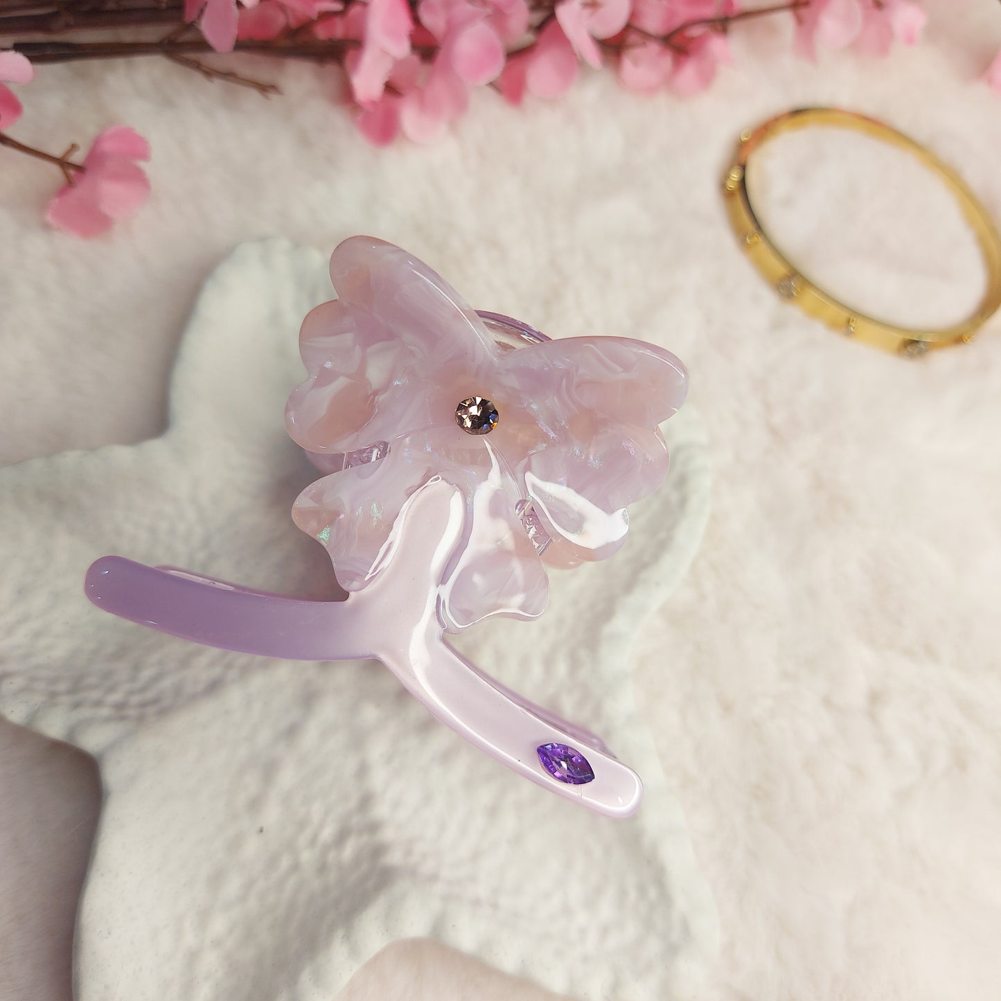Bofeini Azure Bloom Floral Hair Claw – Bofeini Crystal Sheet Hair Clip | 7 CM