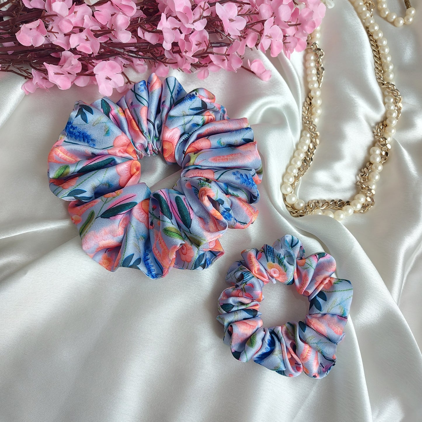 Petal poetry - 🎀 Mini Meets Maxi Duo – Handmade Satin Scrunchie Set