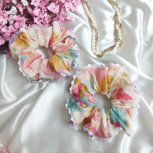 Marshmallow Milk Organza Lace Scrunchie | Handmade Elegant Hair Accessory