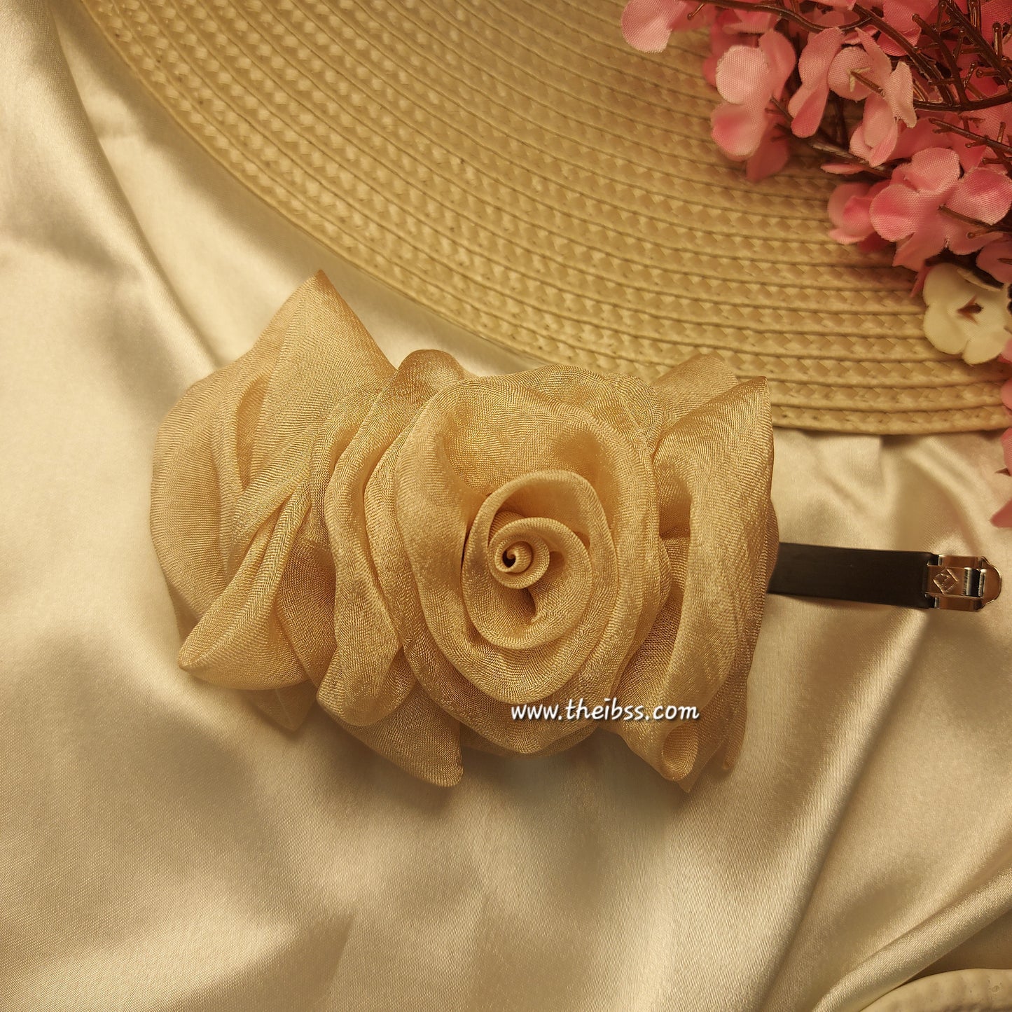 Eternal Rose Handmade Floral Barrette Hair Clip | 12 CM Floral Statement Hair Accessory | French Metal Clip