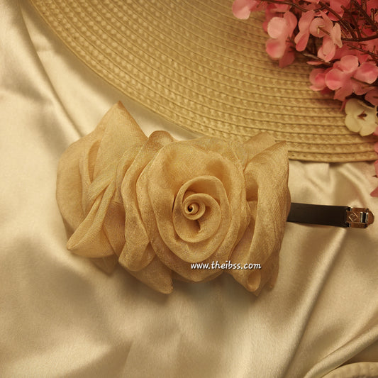 Eternal Rose Handmade Floral Barrette Hair Clip | 12 CM Floral Statement Hair Accessory | French Metal Clip