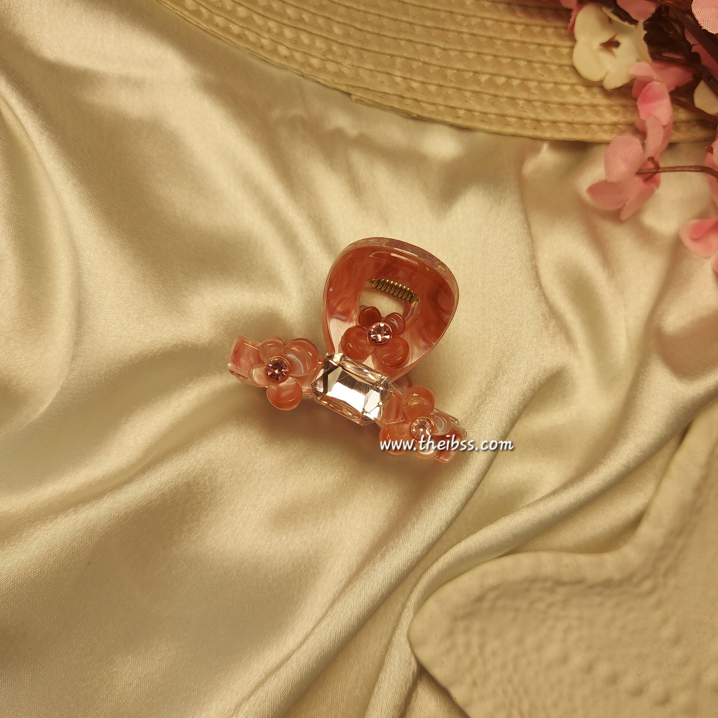 Bofeini Blossom Spark T Sheet Claw Clip – 5 CM Floral Acrylic Hair Clutcher with Crystal Accent