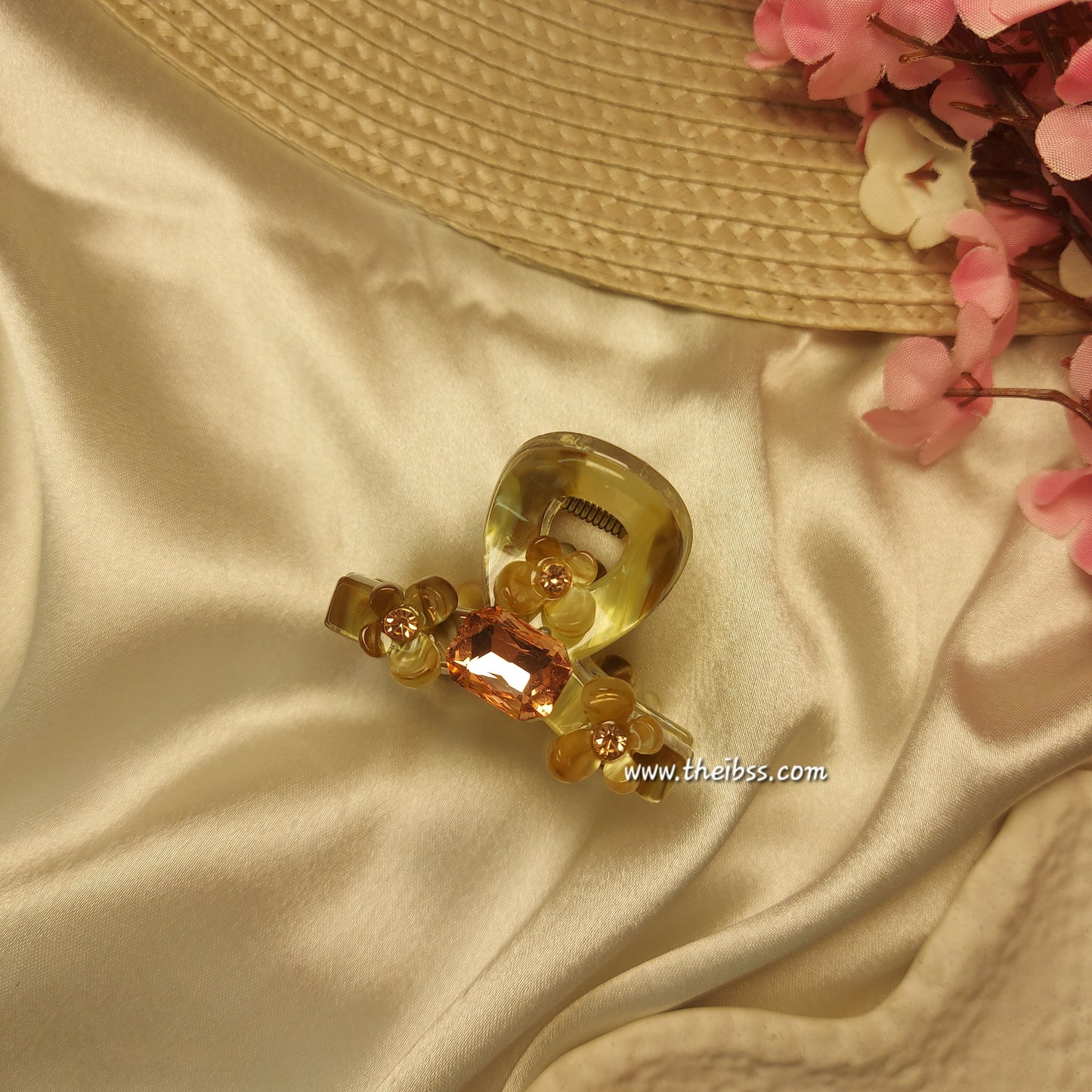 Bofeini Blossom Spark T Sheet Claw Clip – 5 CM Floral Acrylic Hair Clutcher with Crystal Accent